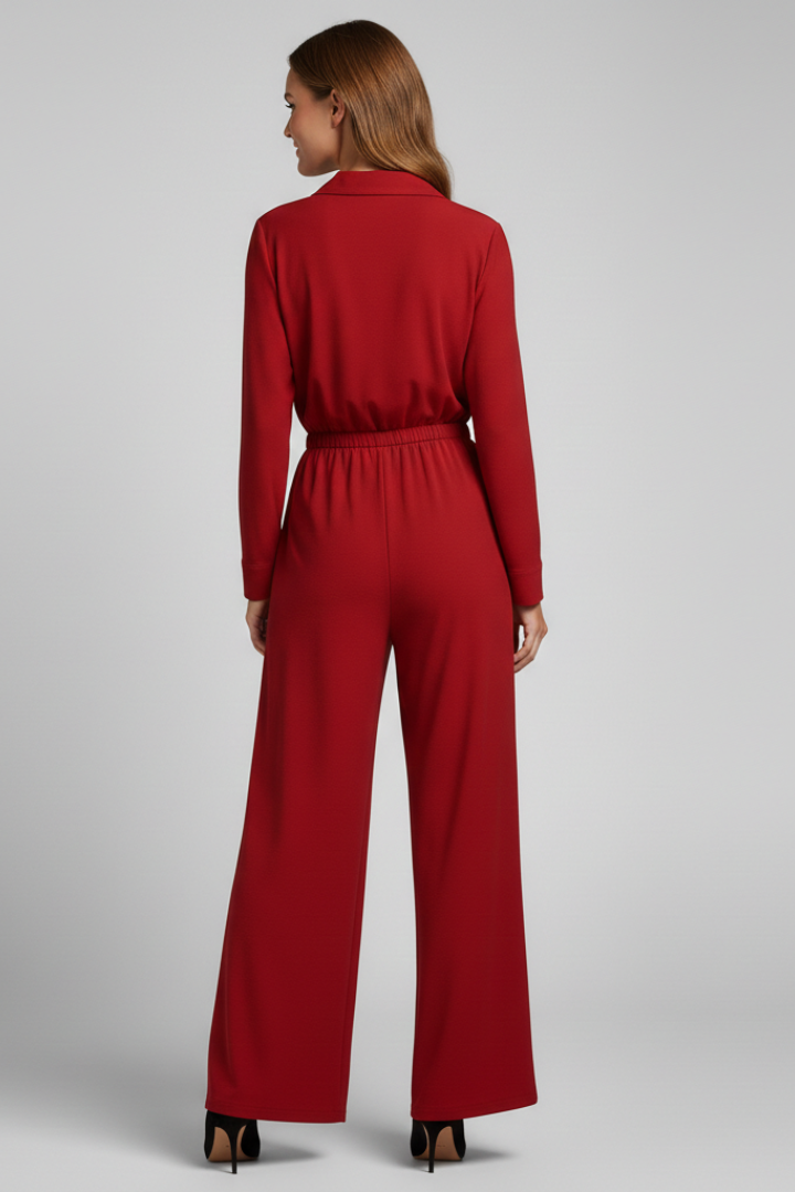 Women’s Jumpsuit with Shirt Collar and Wide Legs