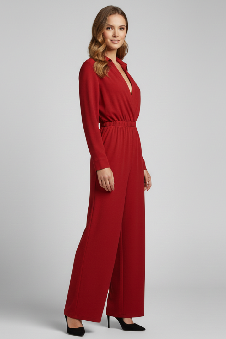 Women’s Jumpsuit with Shirt Collar and Wide Legs