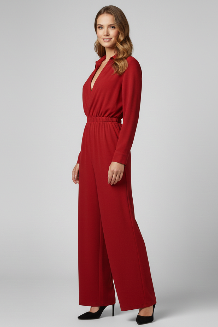 Women’s Jumpsuit with Shirt Collar and Wide Legs