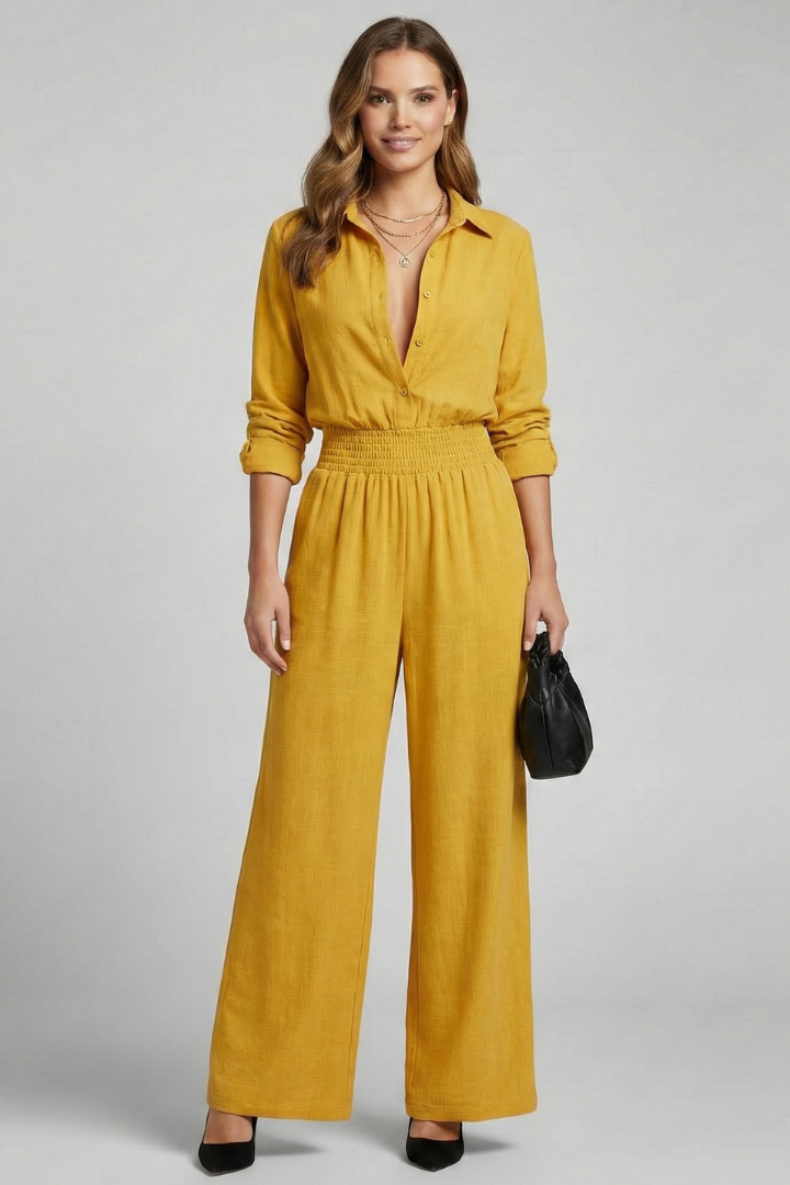 Women’s Jumpsuit with Shirt Collar and Wide Legs