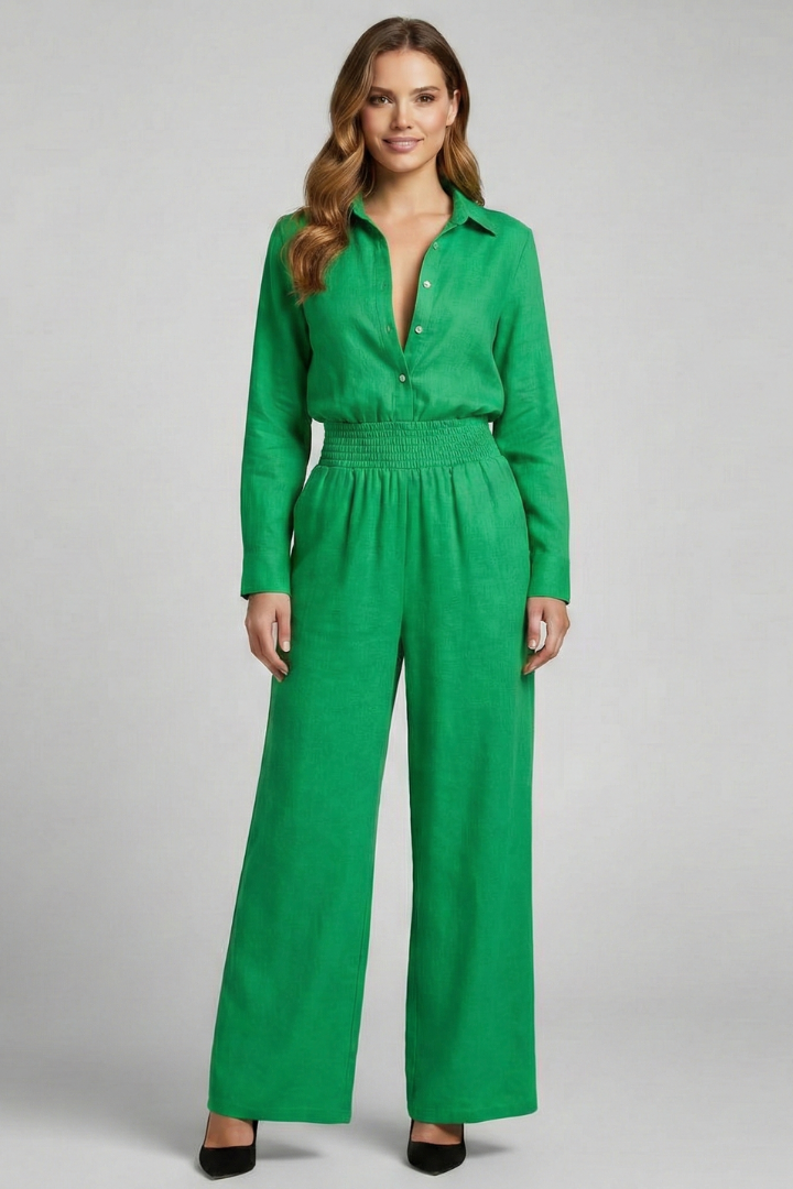 Women’s Jumpsuit with Shirt Collar and Wide Legs