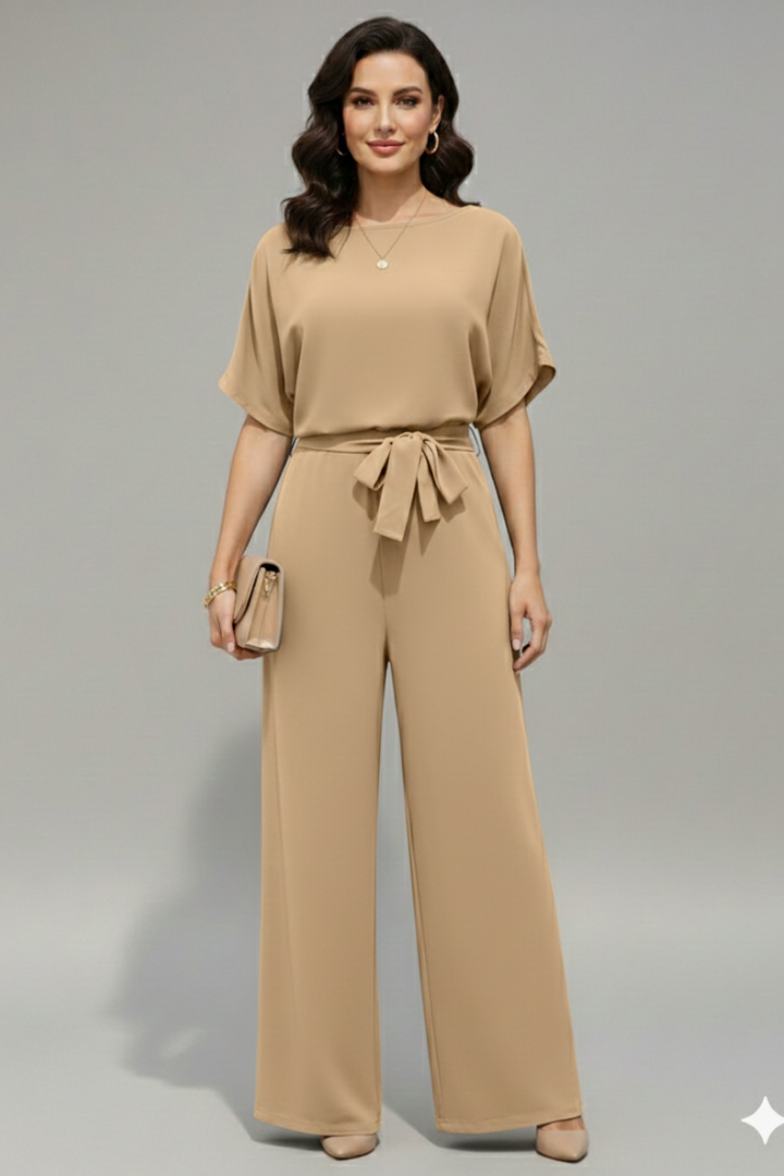 Women’s Jumpsuit with Short Sleeves and Tie Waist