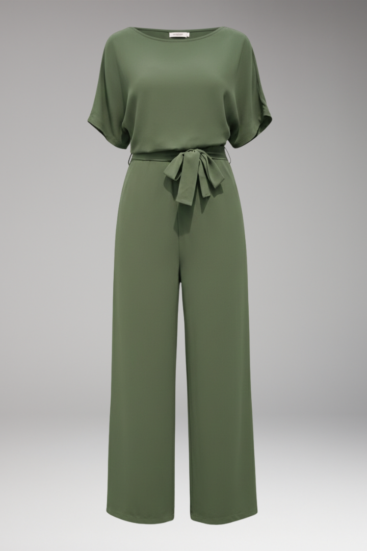 Women’s Jumpsuit with Short Sleeves and Tie Waist