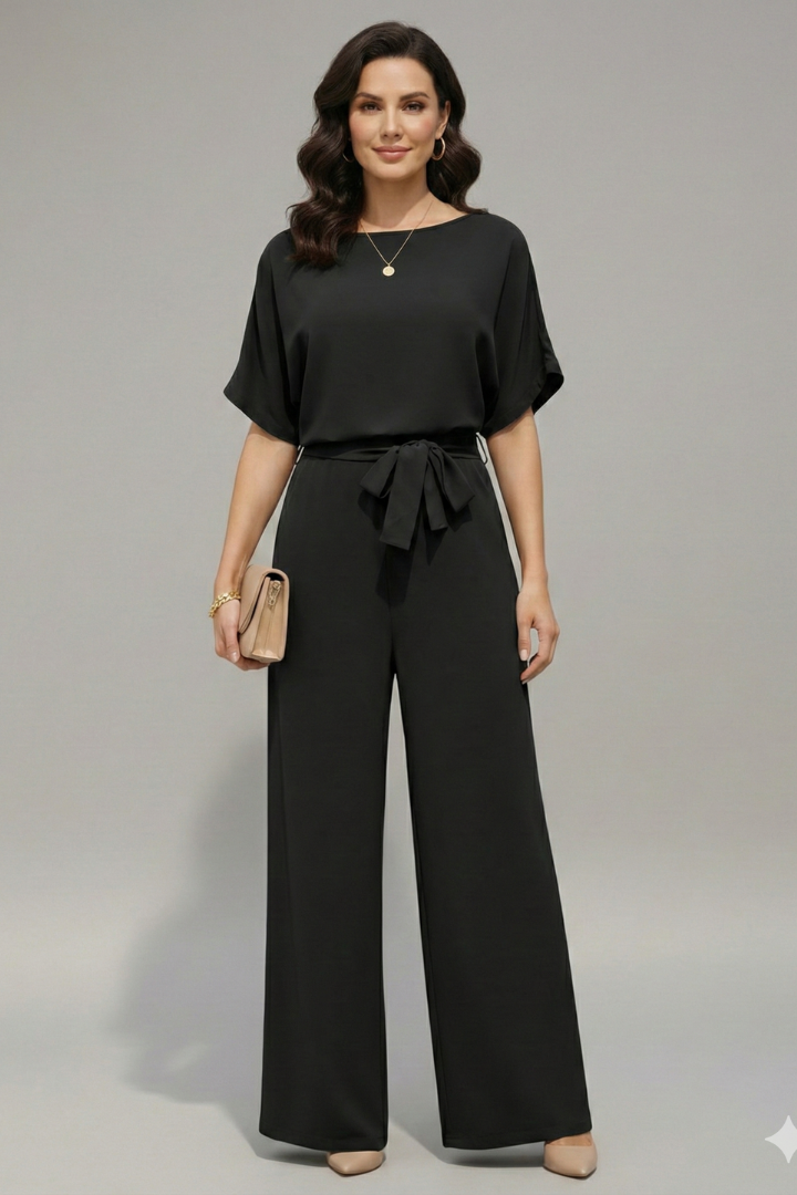 Women’s Jumpsuit with Short Sleeves and Tie Waist