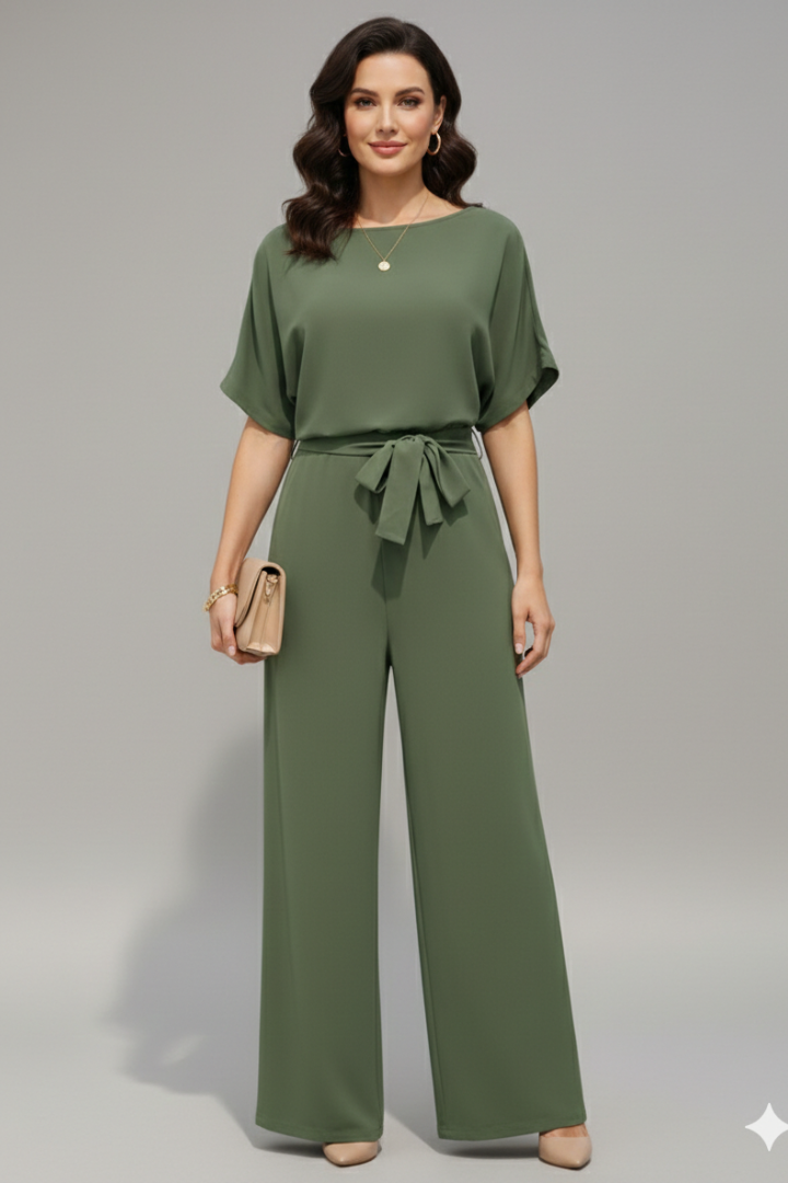 Women’s Jumpsuit with Short Sleeves and Tie Waist