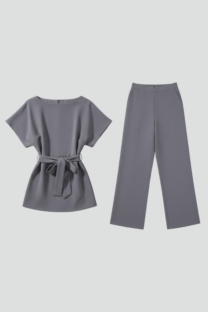 Women’s Jumpsuit with Short Sleeves and Waist Tie
