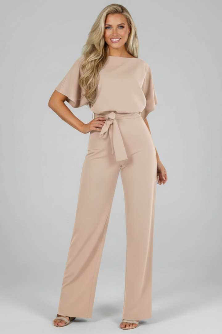 Women’s Jumpsuit with Short Sleeves and Waist Tie