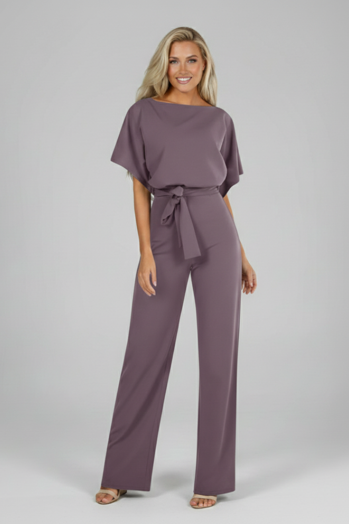 Women’s Jumpsuit with Short Sleeves and Waist Tie