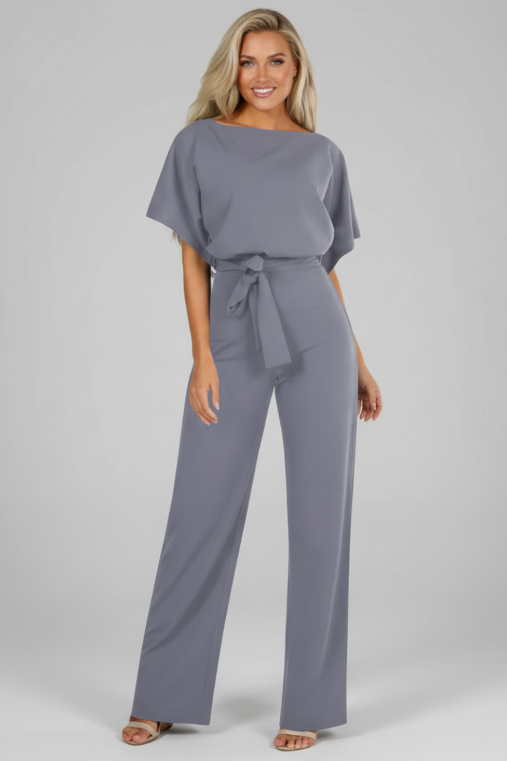 Women’s Jumpsuit with Short Sleeves and Waist Tie