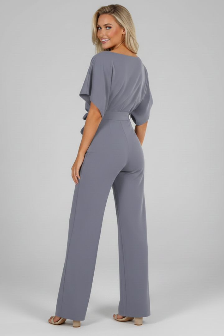 Women’s Jumpsuit with Short Sleeves and Waist Tie