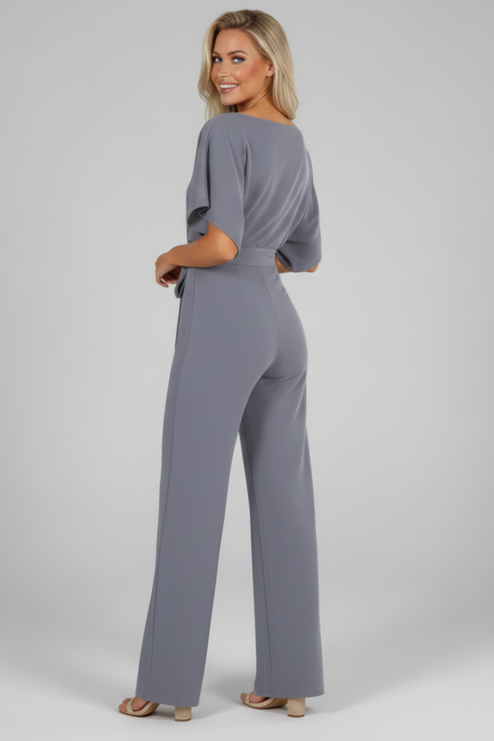 Women’s Jumpsuit with Short Sleeves and Waist Tie