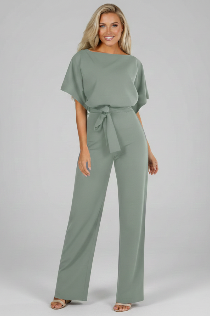 Women’s Jumpsuit with Short Sleeves and Waist Tie