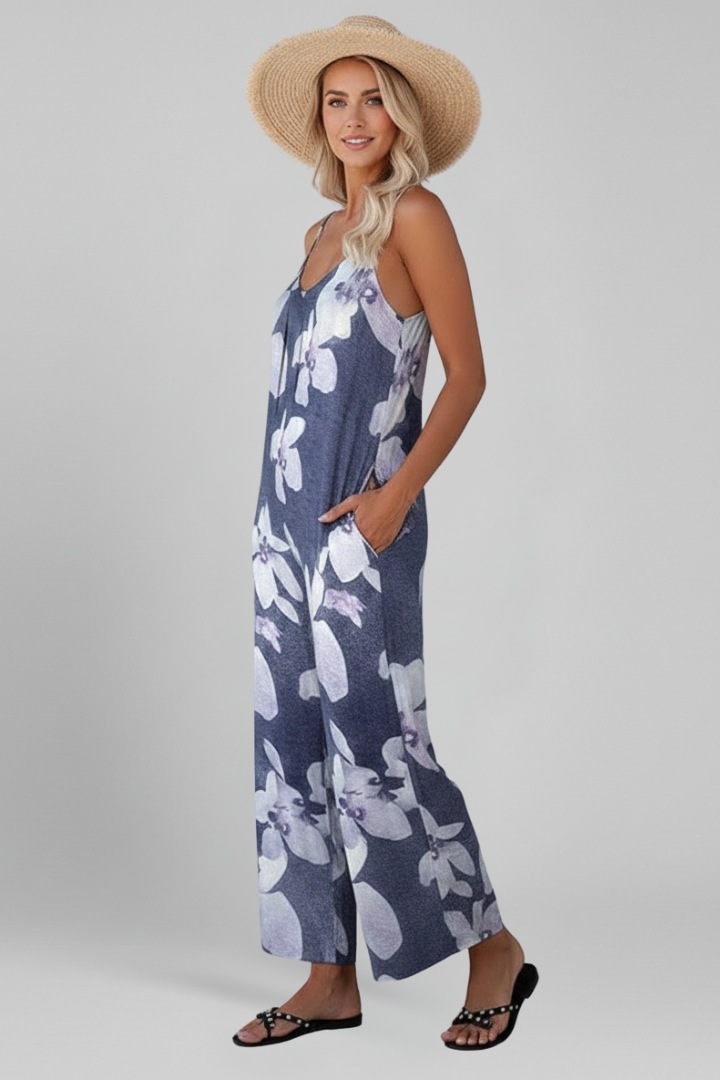 Women’s Jumpsuit with Spaghetti Straps and Printed Surface