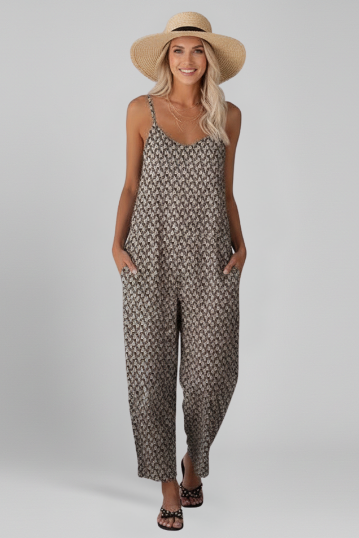 Women’s Jumpsuit with Spaghetti Straps and Printed Surface
