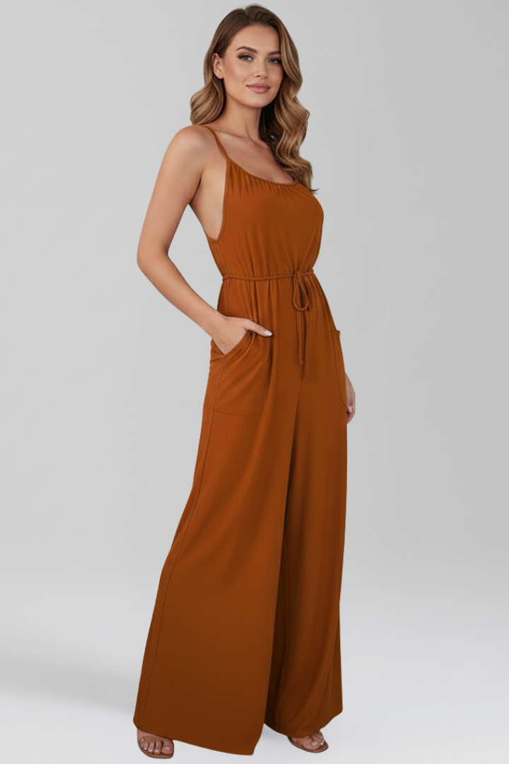 Women’s Jumpsuit with Spaghetti Straps and Side Pockets