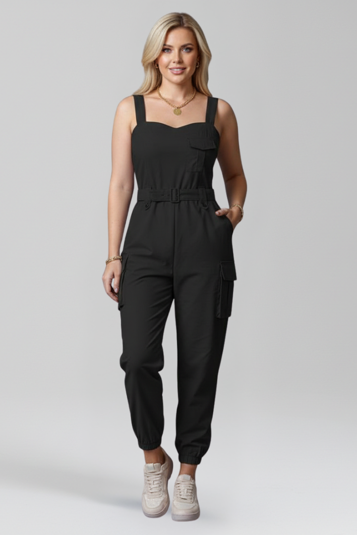 Women’s Jumpsuit with Square Neckline and Adjustable Straps