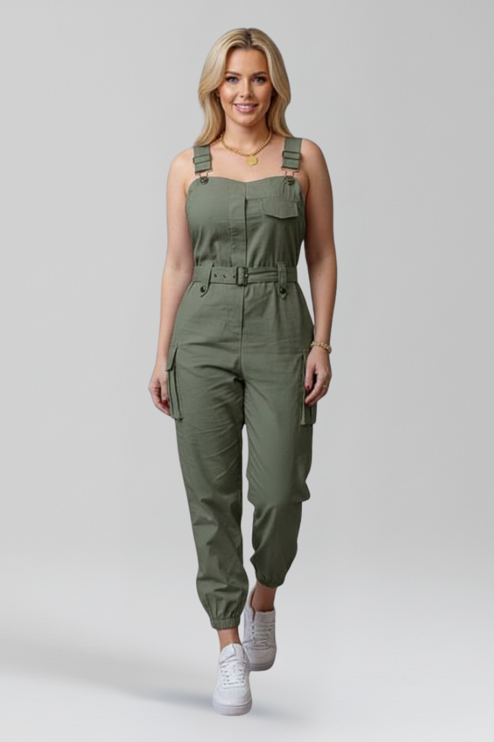 Women’s Jumpsuit with Square Neckline and Adjustable Straps