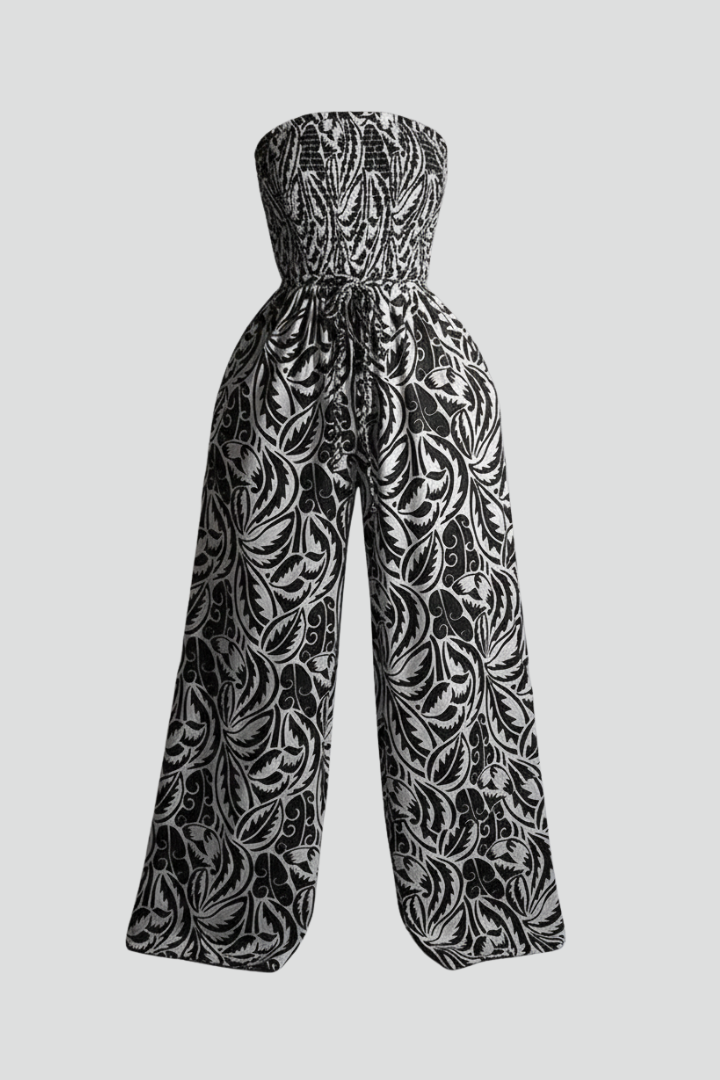 Women’s Jumpsuit with Strapless Neckline and Printed Surface