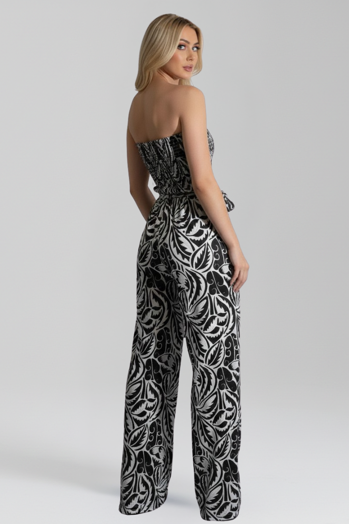 Women’s Jumpsuit with Strapless Neckline and Printed Surface