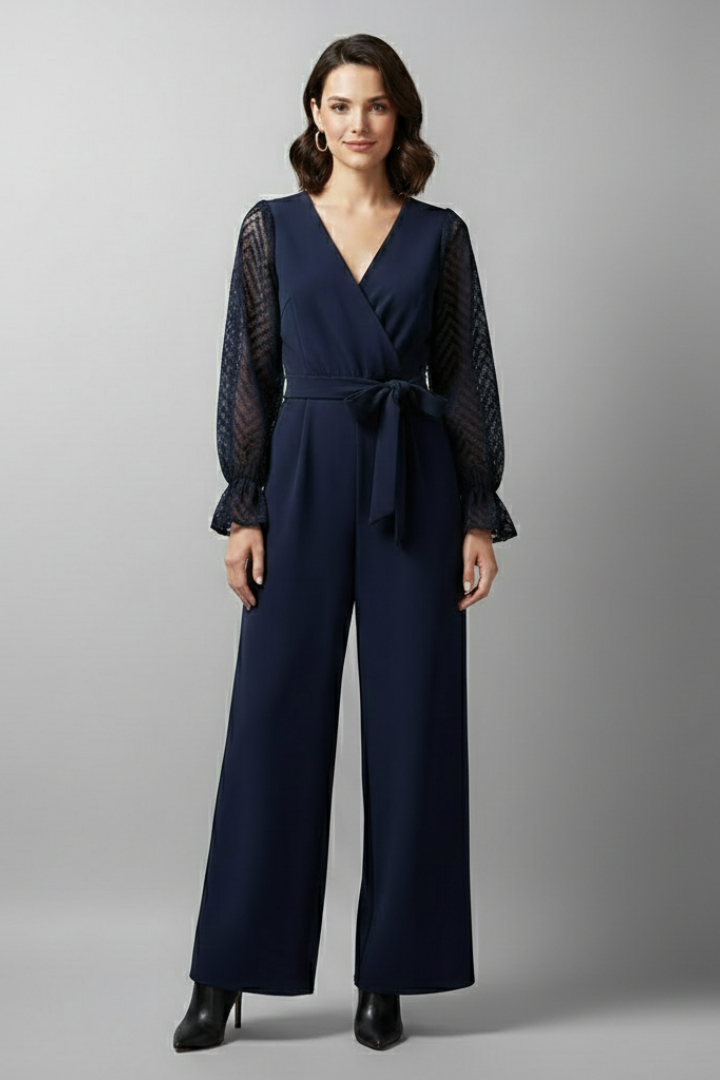 Women’s Jumpsuit with V Neckline and Long Sleeves