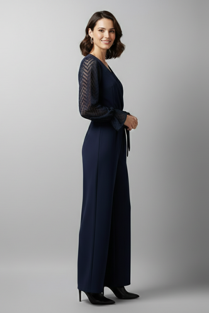 Women’s Jumpsuit with V Neckline and Long Sleeves