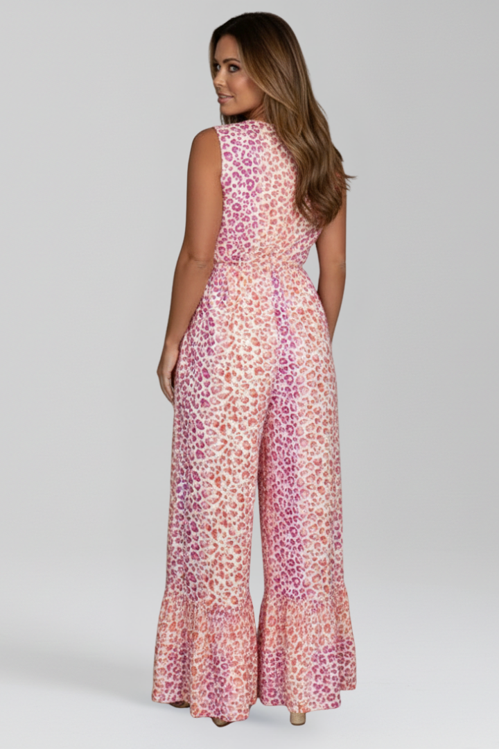 Women’s Jumpsuit with V Neckline and Printed Surface