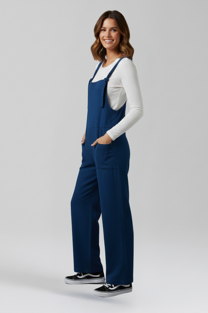 Women’s Jumpsuit with Wide Straps and Front Pockets