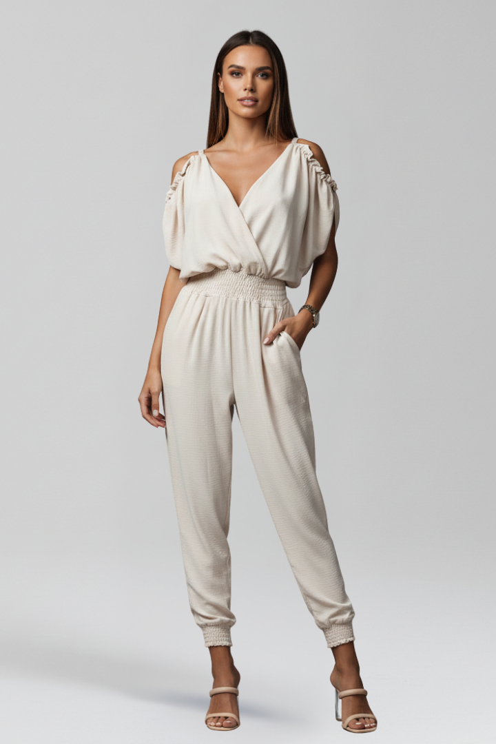 Women’s Jumpsuit with Wrap Neckline and Elasticated Waist
