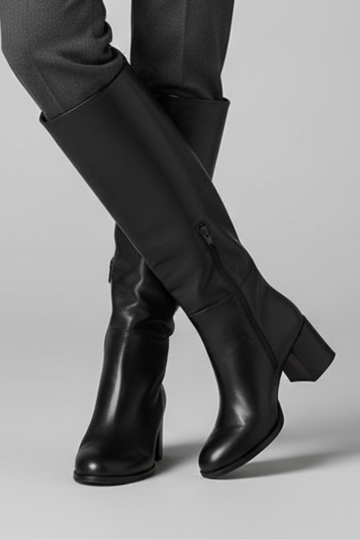 Women’s Knee-High Boots with Pointed Toe and Block Heel