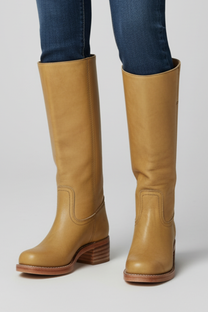 Women’s Knee-High Boots with Round Toe and Block Heel
