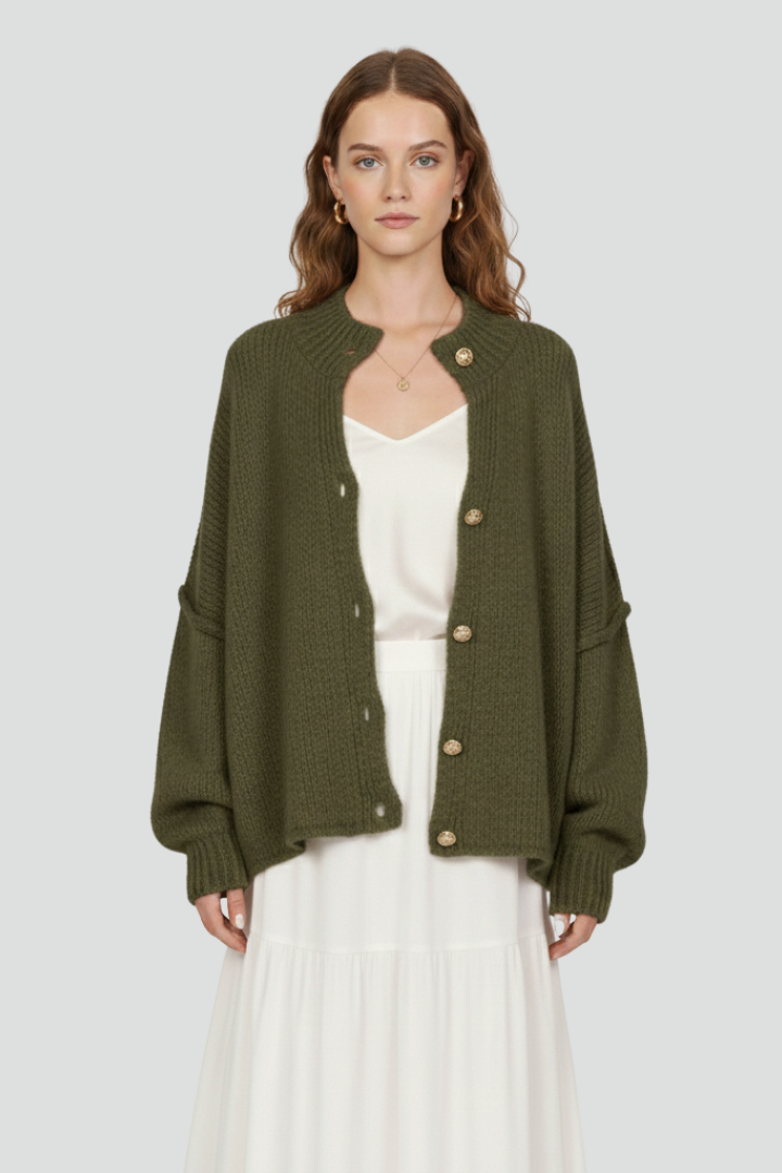 Women’s Knit Cardigan with Button-Front Design and Dropped Shoulders