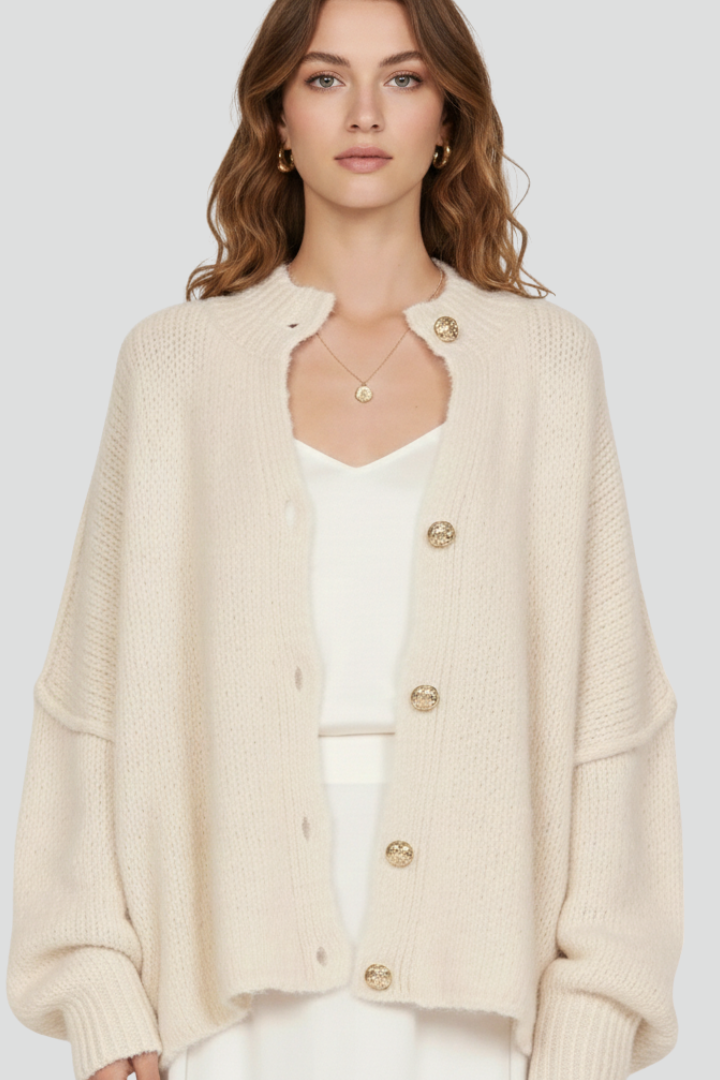 Women’s Knit Cardigan with Button-Front Design and Dropped Shoulders