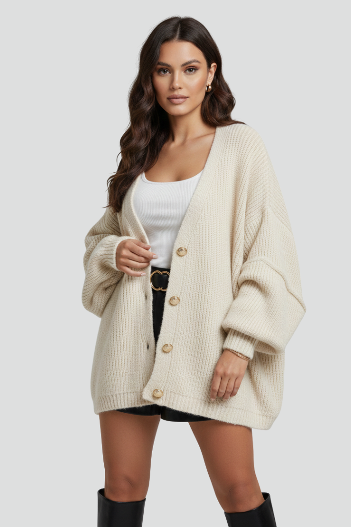 Women’s Knit Cardigan with Button-Front Style and Dropped Shoulders