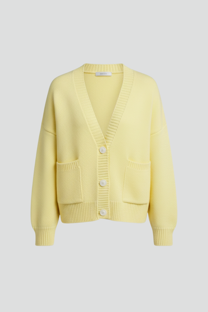 Women’s Knit Cardigan with V-Neckline and Button-Front Design