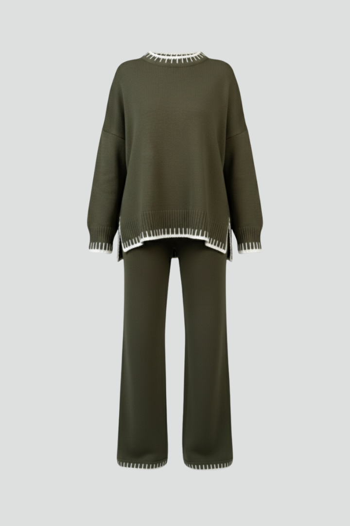 Women’s Knit Lounge Set with Relaxed Top and Wide-Leg Trousers