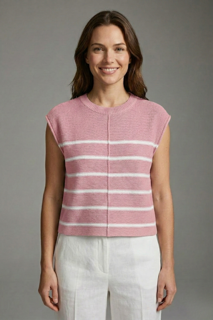 Women’s Knit Top with Round Neck and Striped Pattern