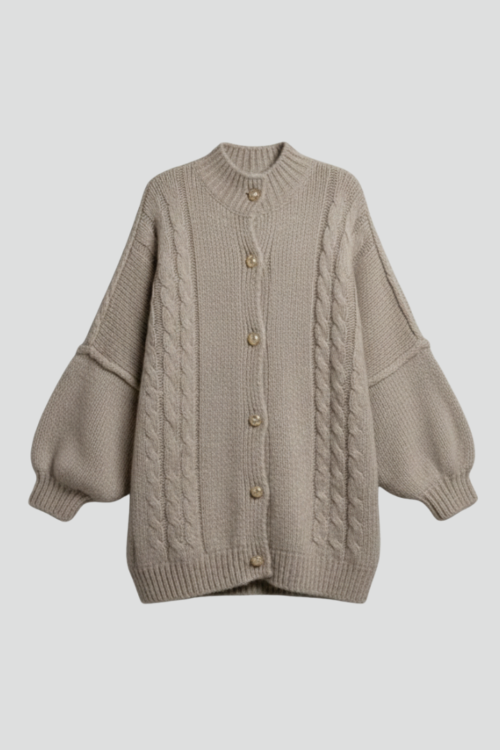 Women’s Knitted Cardigan with Button Fastening and Ribbed Edges