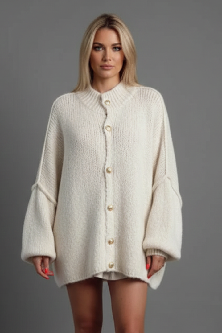 Women’s Knitted Cardigan with Button Fastening and Ribbed Edges