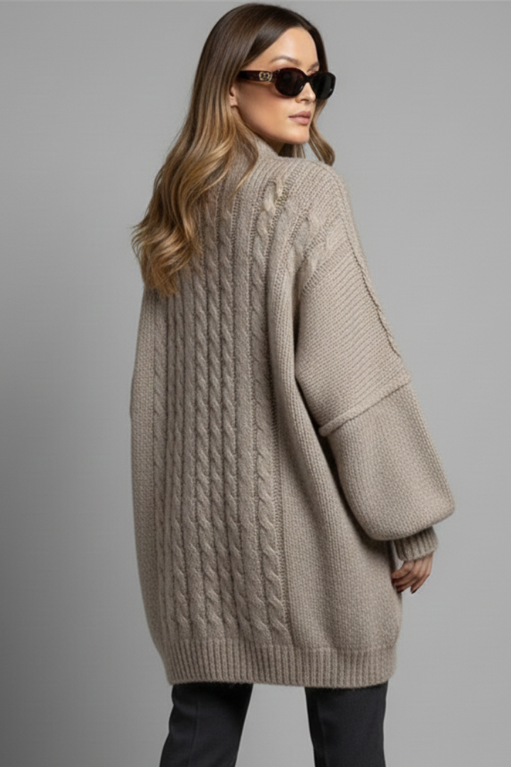 Women’s Knitted Cardigan with Button Fastening and Ribbed Edges