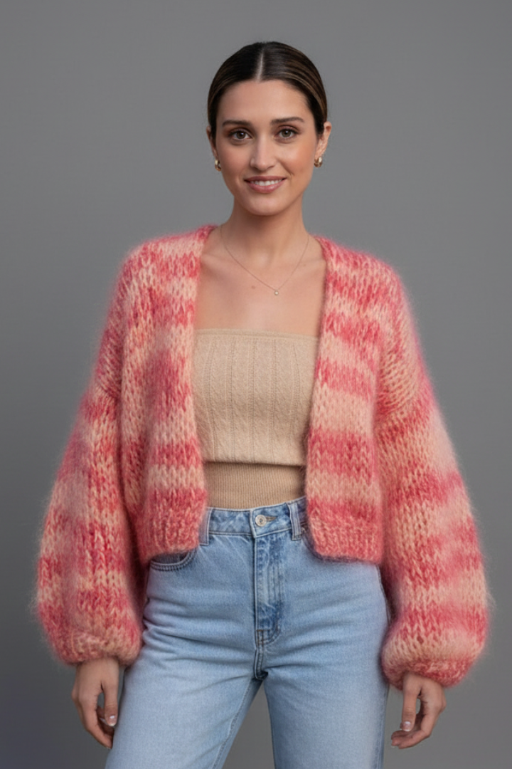 Women’s Knitted Cardigan with Open Front and Textured Finish