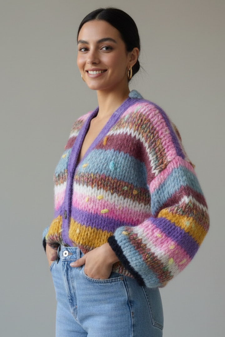 Women’s Knitted Cardigan with Open Front and Textured Finish