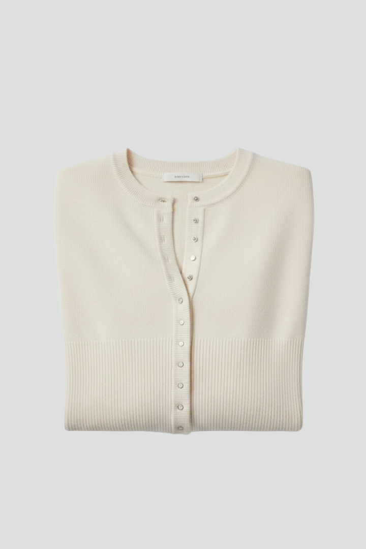 Women’s Knitted Cardigan with Round Neckline and Button-Front Design