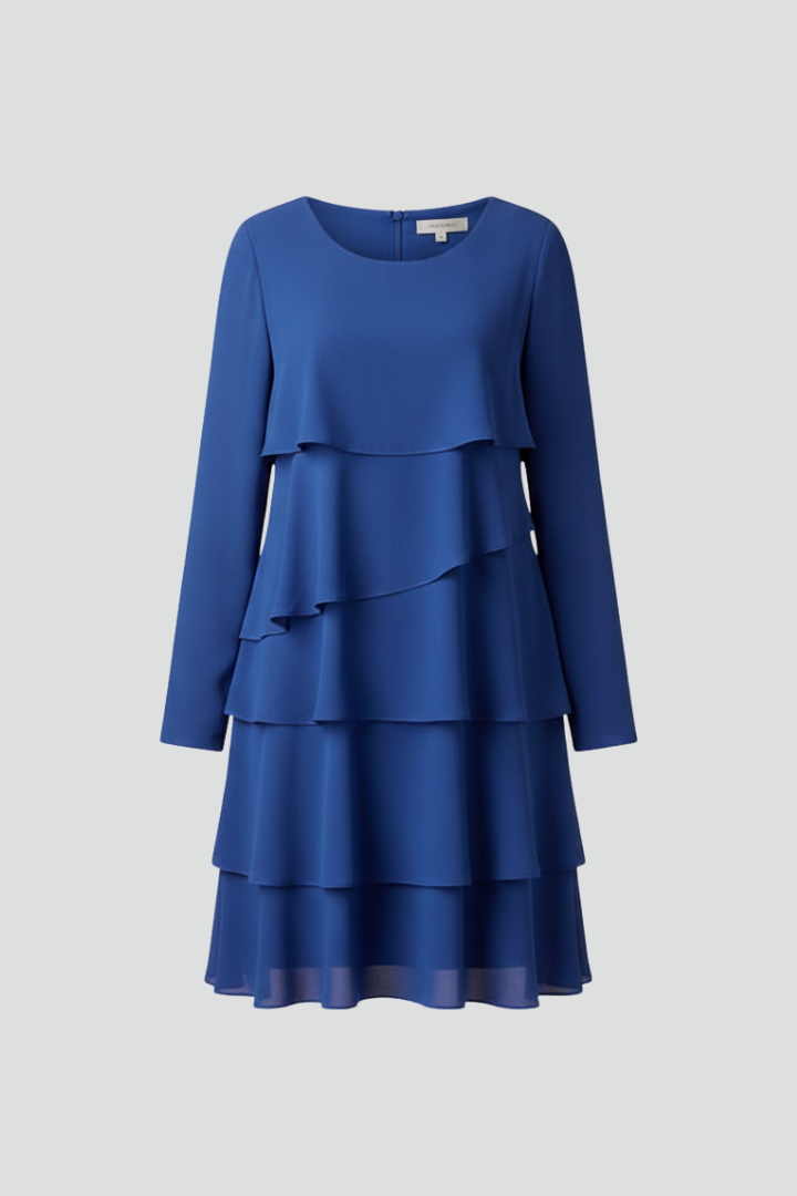 Women’s Layered Dress with Long Sleeves and Flared Hem