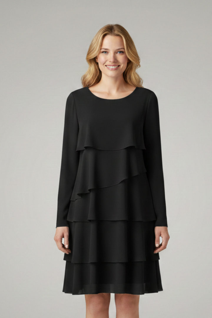 Women’s Layered Dress with Long Sleeves and Flared Hem