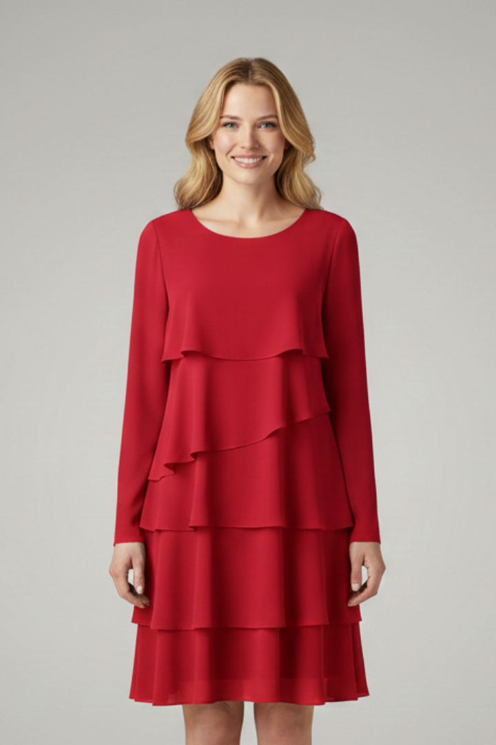 Women’s Layered Dress with Long Sleeves and Flared Hem