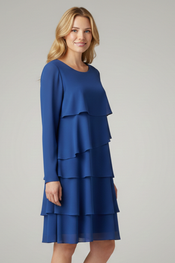 Women’s Layered Dress with Long Sleeves and Flared Hem