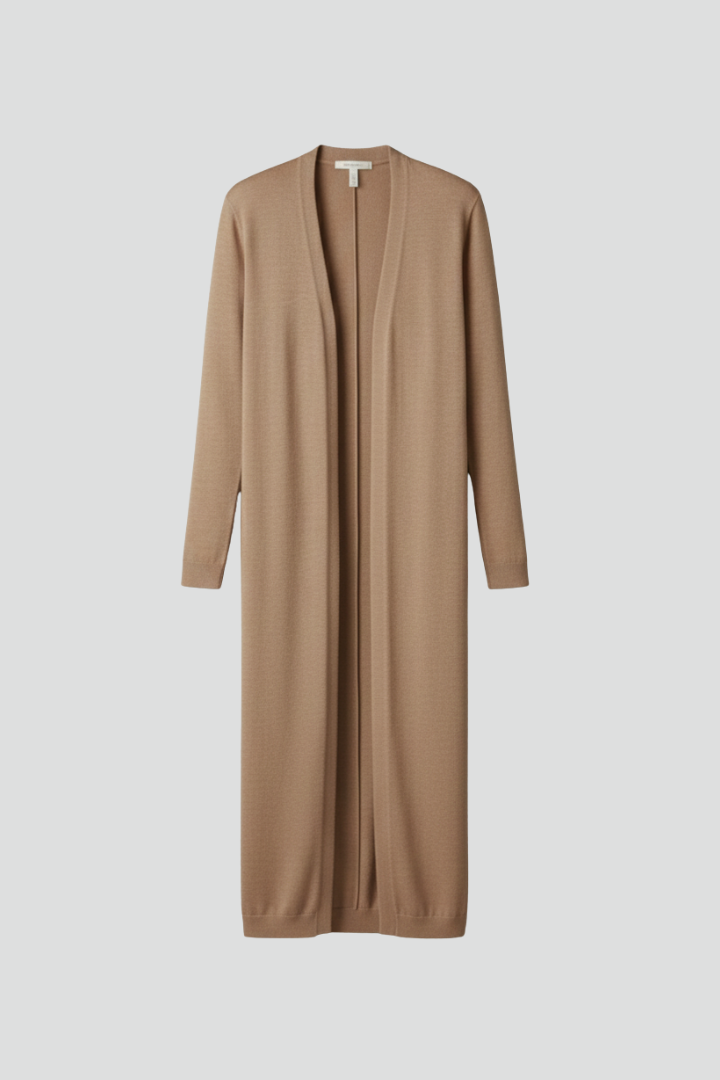 Women’s Long Cardigan with Open Front and Straight Outline