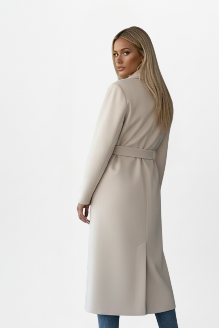 Women’s Long Coat with Belt and Double-Breasted Front