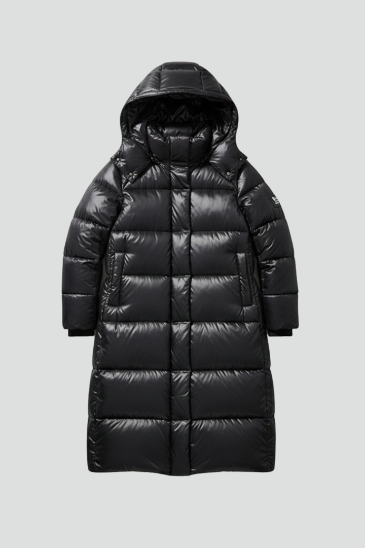 Women’s Long Coat with Hood and Zip Closure