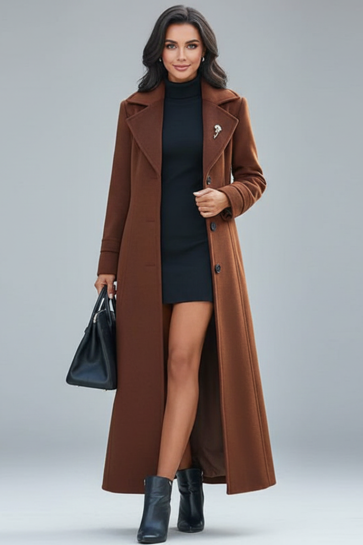 Women’s Long Coat with Shawl Collar and Belt